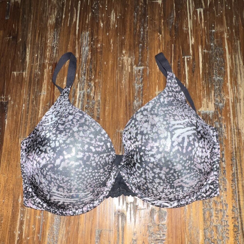Maidenform 36B Black Pink Animal Print Underwire T-Shirt Bra Adjustable Strap D6